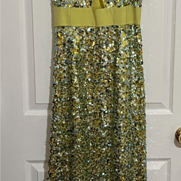 NWOT LDT Sequin Maxi Dress in Green and Gold - Picture 3 of 12